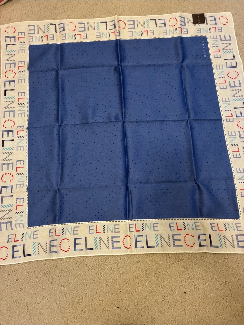 Vintage Celine Blue Logo Border Cotton Scarf Handkerchief👝